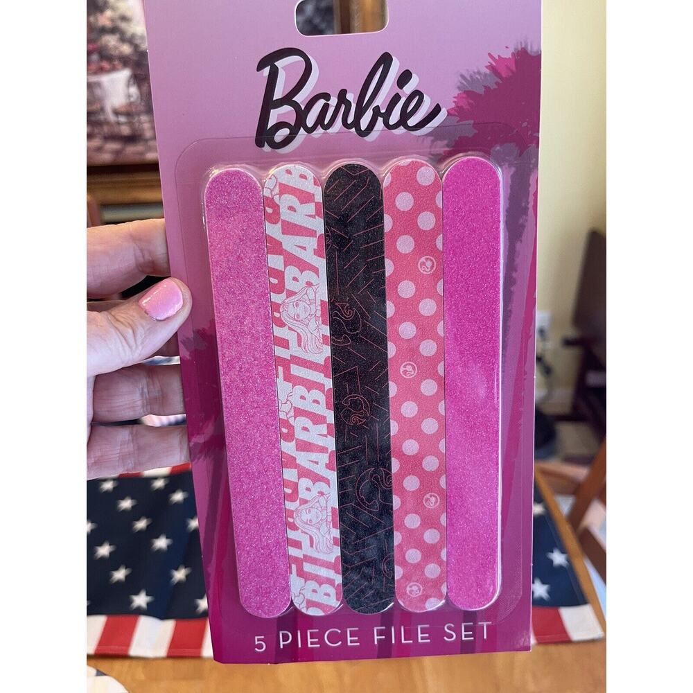 Barbie Nail Files 5 Pack Pink Glitter Emery Boards Mani Pedi Beauty Tools